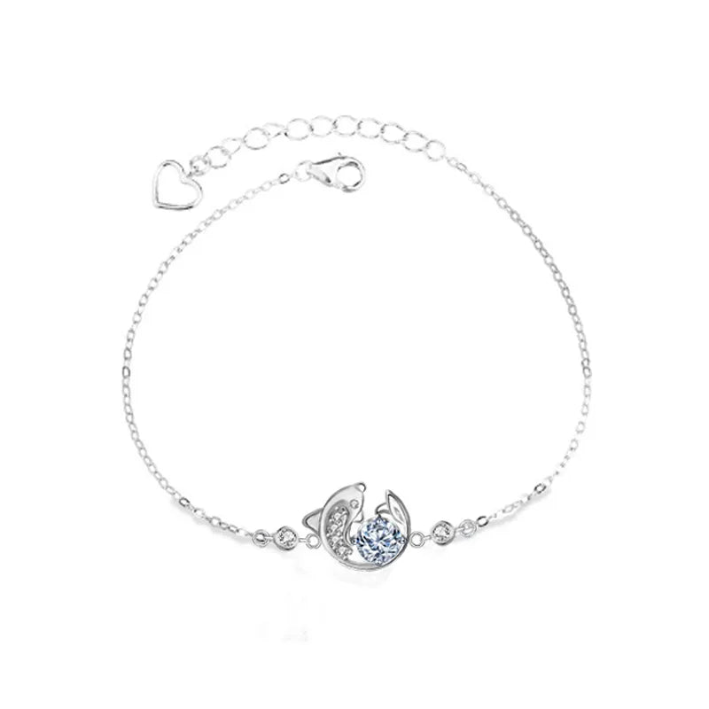 Elegant S925 Sterling Silver Moissanite Koi Chain & Link Bracelet for Women 3g Third Party Certified Bangles