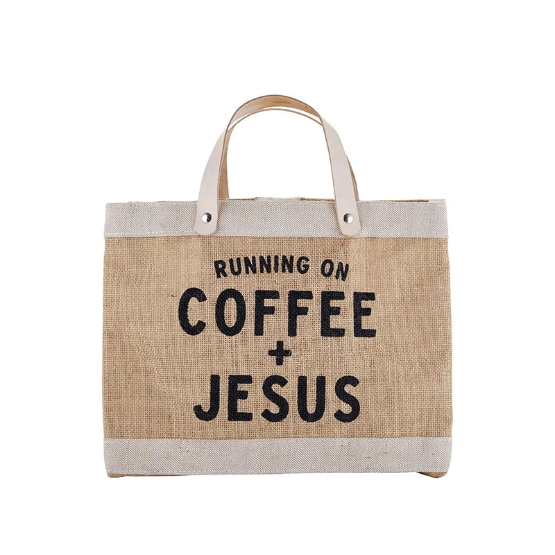 Eco-Friendly Reusable Medium Jute Hessian Beach Bag with Custom Logo Laminated Finish Rope Handle Shoulder Strap Letter Pattern
