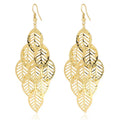 SC Personalized 10cm Long Leaf Drop Statement Earrings Women Fashion Gold Plated Multilayer Hollow Leaves Tassel Earrings