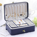 Wholesale Large Capacity Double Layer Modern Rectangle Shape PU Jewelry Box with Rotating Lock for Earrings & Necklaces Storage