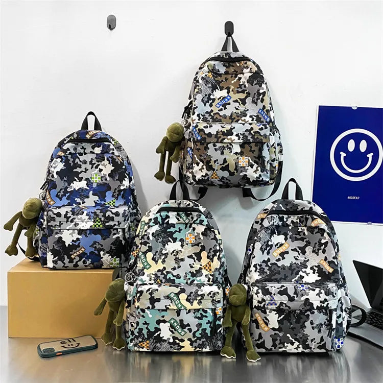 2023 Fashionable Waterproof Nylon Zipper Backpack with Geometric Pattern Stylish Preppy Laptop Bag 20-36L for College Boys Girls