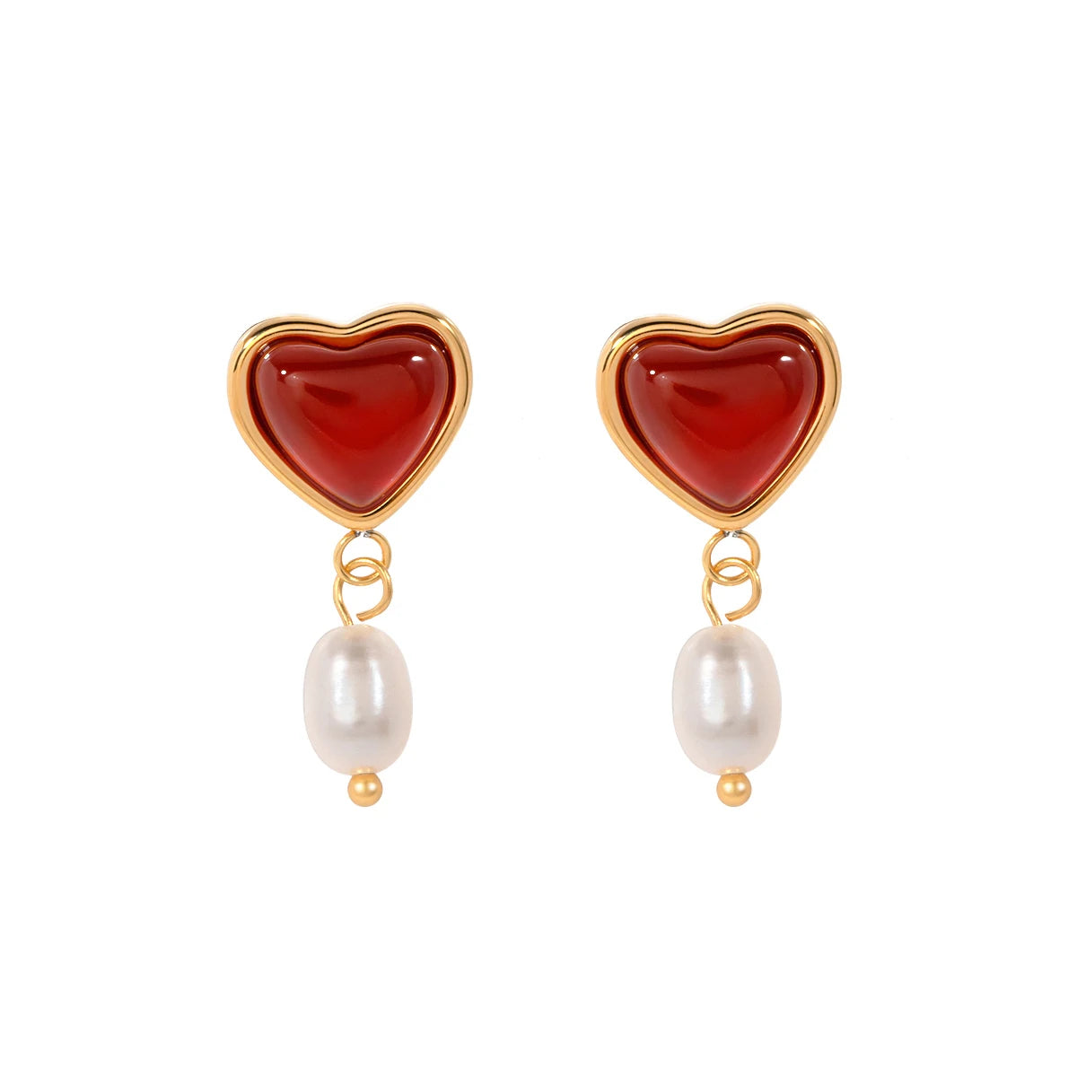 J&D Valentine's Day Romantic Gift Jewelry Stainless Steel Red Agate Fresh Water Pearls Drop Earrings