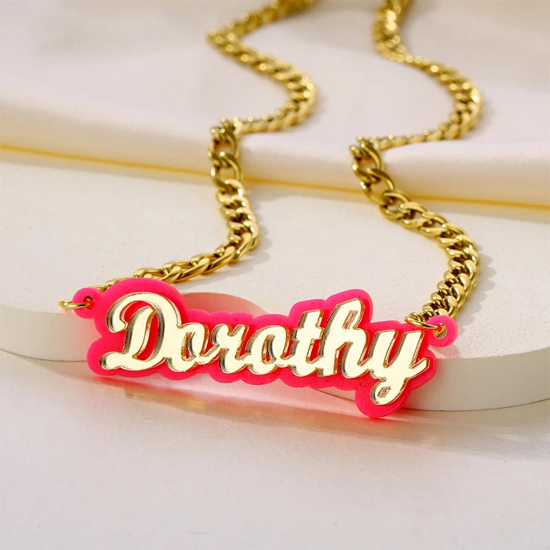 Customized Double-Layer Name Necklace Personalized Stainless Steel Nameplate Pendant Suitable for Anniversary Party Gifts