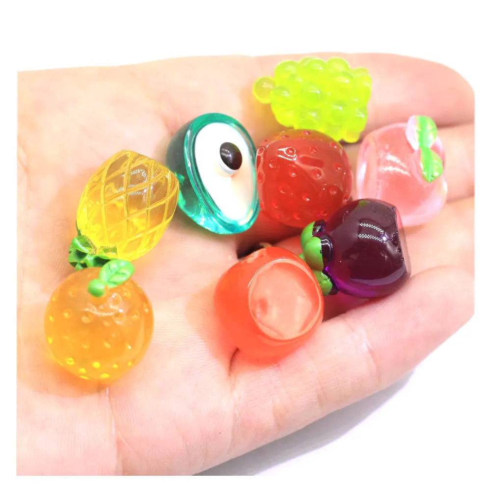 Assorted of 3D Transparent Fruit Strawberry Peach Pineapple Mangosteen Avocado Models for Diy Key Chain Pendant Making