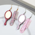 Wholesale Creative Design Comb Mirror Asymmetrical Earrings Colorful Glitter Exaggerated Geometric pink Acrylic Earrings Cosplay