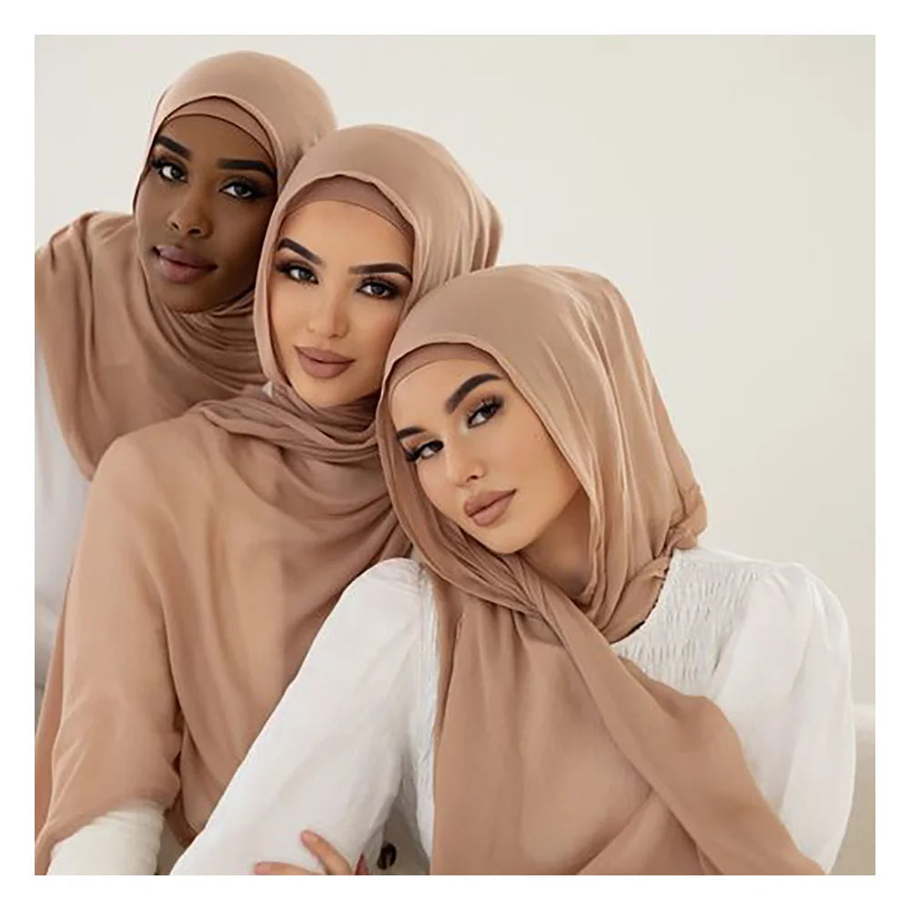 Wholesale Customize Light Weight Plain Hijab Muslim Women Shawl Double Stitches Edge Viscose Rayon Cotton Modal Scarf Hijab