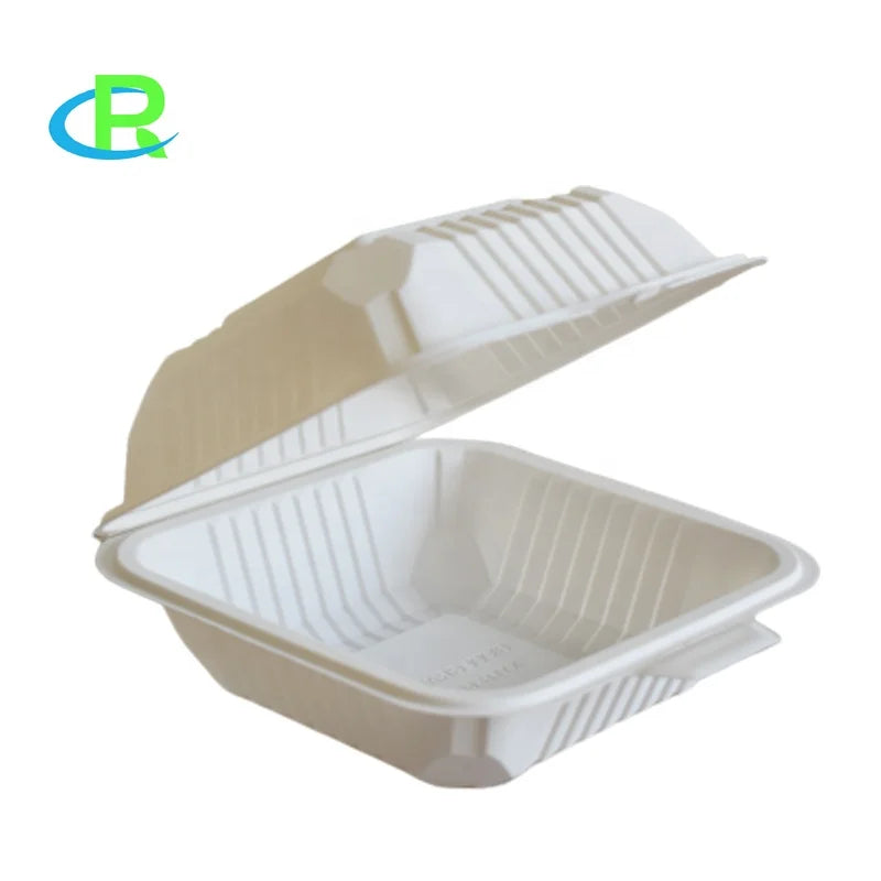 Factory Price 6*6 Inch Customize logo Corn Starch Clamshell Biodegradable Cornstarch Food Container