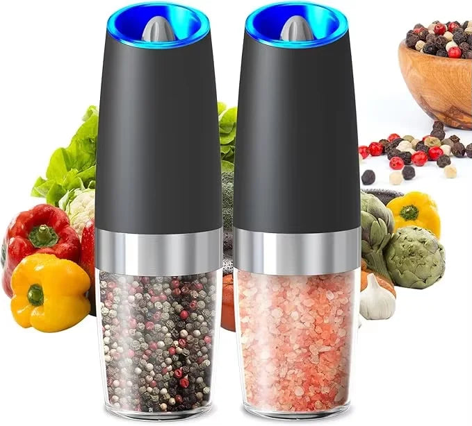 3pcs Set Pepper Spice Grain Mills Porcelain Grinding Core Mill Automatic Electric Salt and Pepper Grinder Set With Led Light