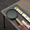 Cast Iron Cookware Set with Wooden Handle 2-Piece Round Flat Frying Pan