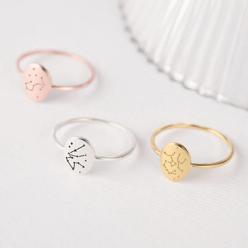 Women Pisces Aries Taurus Gemini Cancer Leo Virgo Libra Scorpio Sagittarius Capricorn Aquarius Stainless Steel Zodiac Sign Rings