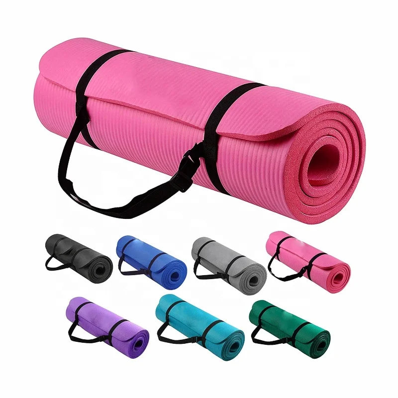 Wholesale Custom Logo 10mm NBR Yoga Mat - Eco-Friendly Waterproof Exercise Mat with Carry Strap for Gym & Travel