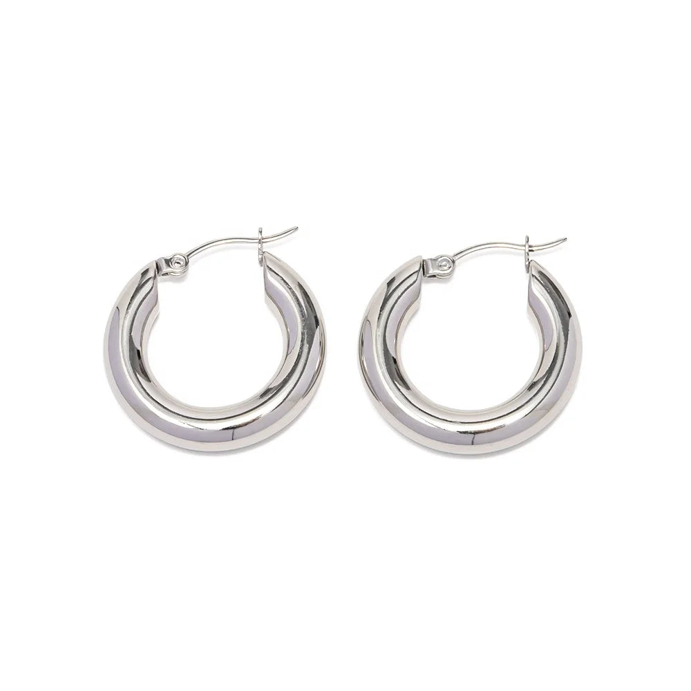 Minimalist Retro Paris Liftstyle Geometric Waterproof Silver Plated Stainless Steel Hoop Earring