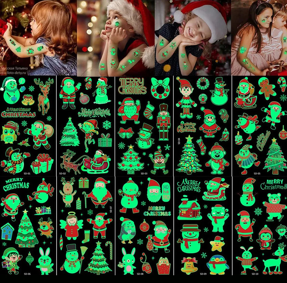 High Quality Custom Temporary Tattoo Stickers for Children Holiday Party Glow-in-the-Dark Fun Toys for Christmas