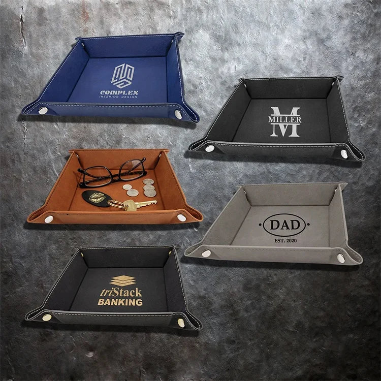Wholesale Foldable Pu Leather Tray Desk Organizer Modern Fashion Laserable Leatherette Storage Trays