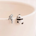REETI 925 Sterling Silver Asymmetric Panda Stud Earrings for Women Elegant Wedding Jewelry