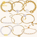 Trendy Women Fashion Non Tarnish Jewelry Gold Plated Adjustable Stainless Steel Natural Freshwater Pearl Bracelets