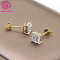 Fancy 1 Carat Moissanite Stud Earrings Real 14K Yellow Gold / White Gold / Rose Gold Screw Back Princess Cut Moissanite Earrings