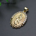 Gold Plated CZ Insert Oval Religious Pendant Virgin Mary Charms for Bracelet Necklace Jewelry Making