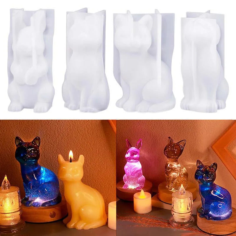 Hot Selling Crystal Drop Glue Figurines Aromatherapy Candles Silicone Molds White Rabbit Table Gypsum Ornament Molds