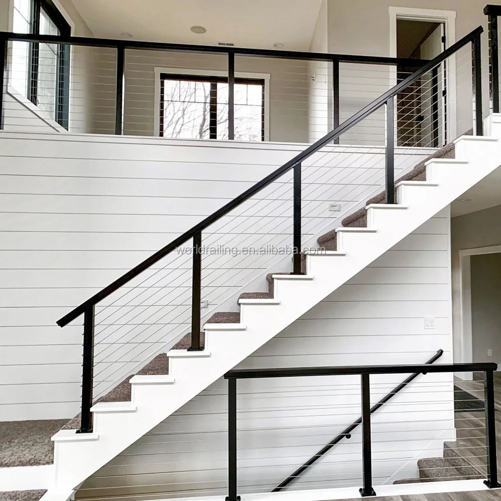 YL METAL Low Maintenance Stairs Railing Designs in Steel Black Wire Cable Rail Post 2x2