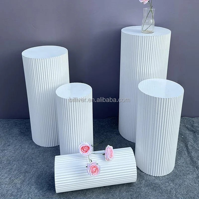 White Golden Dessert Cake Flower Round Decoration Pedestal Plinth Equipment Table Stand Cylinder Wedding Pillars for Event Party