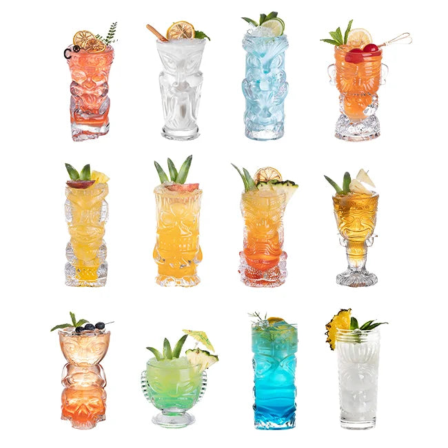 Luxury Eco-Friendly Home Bar Whiskey Glass Set Creative Thickened Hawaiian Grimace Tiki Juice Cup