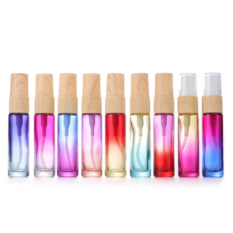 Factory Cheap Price Empty Travel Packaging 10ml Mini Gradient Wood Grain Cover Perfume Glass Spray Bottle