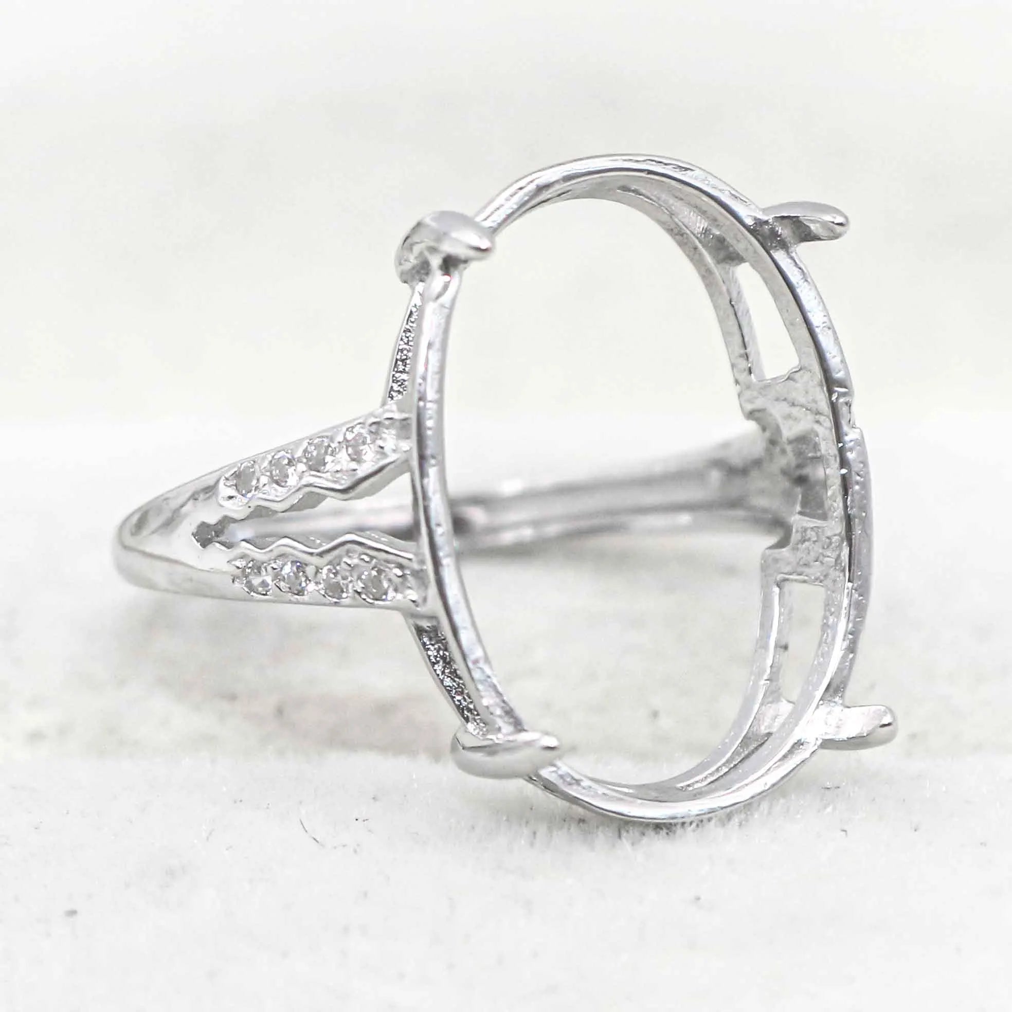 Sterling Silver 13*18/18*25mm Semi Mount Ring Adjustable Empty Blank Claw Setting S925 Base Without Center Stone for DIY Inlay