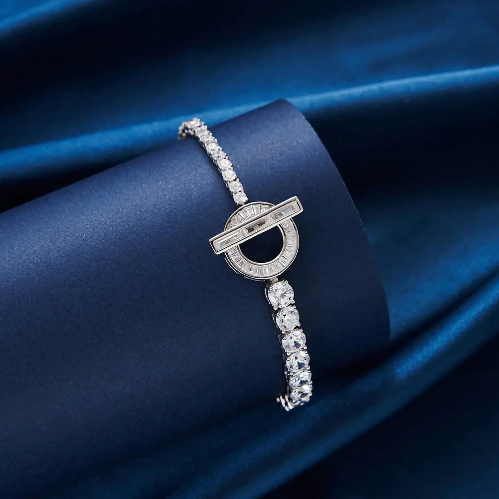 Jiangyuan Tennis Bracelet Cubic Zirconia Toggle Bracelet 925 Sterling Silver Bracelets Jewelry for Women
