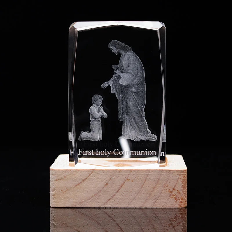 Small Bridge Wholesale Professional Led Stand Crystal Baptism Crafts Custom Crystal Gifts for First Holy Communion Gifts