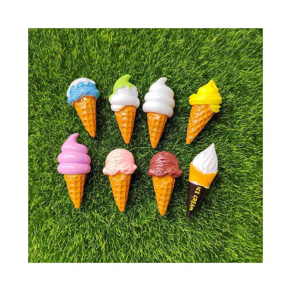 100 Pcs Summer Cute Flatback Ice Cream Resin Cabochon Scrapbooking DIY Jewelry Hairpin Craft Decoration Accessories