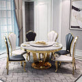 Home Design Luxury Round Marble Dining Table Whit 6 Chairs Golden Steel Frame Dining Room Furniture Set Modern Dining Tables Set MegaBDM