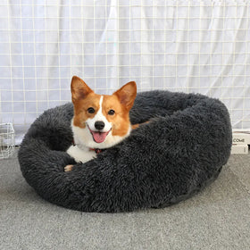 Cheap Luxury Dog Bed Faux Fur Ultra Soft Washable Comfortable Round Donut Shape Heating Breathable Wholesale