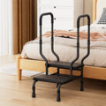 MSMT Heavy Duty Bedside Step Stool for Elderly Black Double Handrail Height Adjustable Portable Lightweight Steel