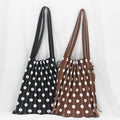 2023 Hot Sale Factory Wholesale Korean Vintage Pleated Knitted Handbags Polka Dot Pattern Foldable Shopping Bags Two for Ladies