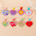 1Pair Cute Heart Stud Earring Acrylic Flower Crafts Fashion Jewelry for Girl and Women Gift
