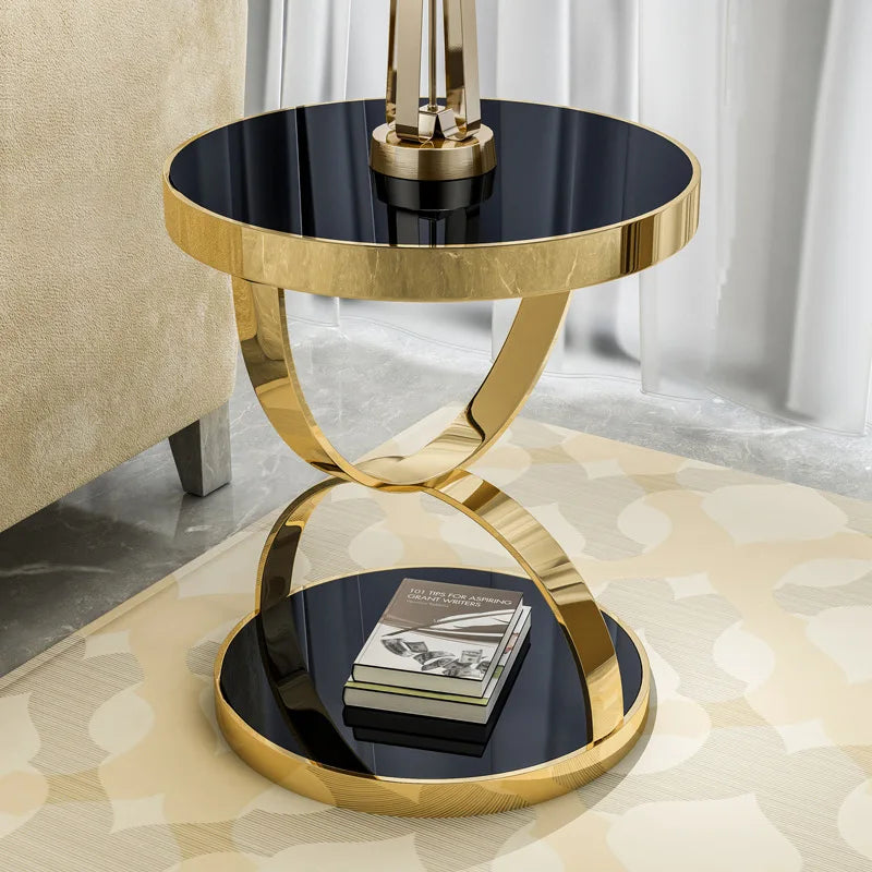 Modern Tempered Glass Slate Marble Gold Coffee Table Set Coffee Table for Hotel
