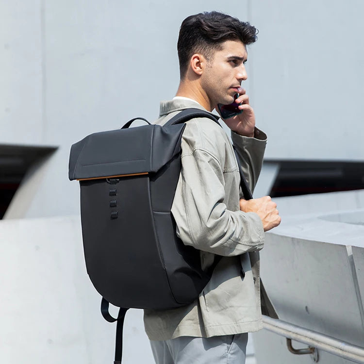 Portable Men's Reflective Expandable Office Computer Backpack Travel Laptop Bag with USB Cover for Sports & Casual Use