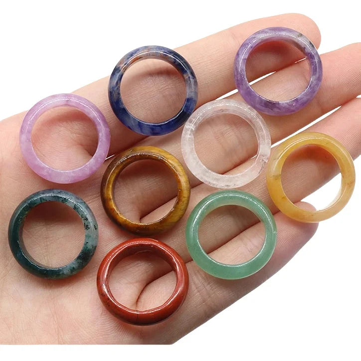 Wholesale Exquisite Natural Gemstone Stone Bead Jewelry Elastic Healing Crystal Elastic Beaded Rings for Women