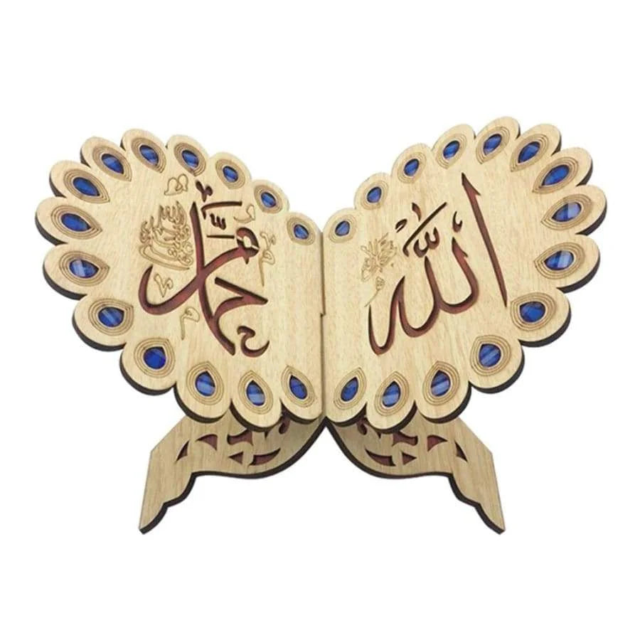 Islamic Muslim Eid Mubarak Ramadan Kareem Decor Holy Bible Wooden Quran Koran Book Reading Holder Stand Wood Carved Ornament