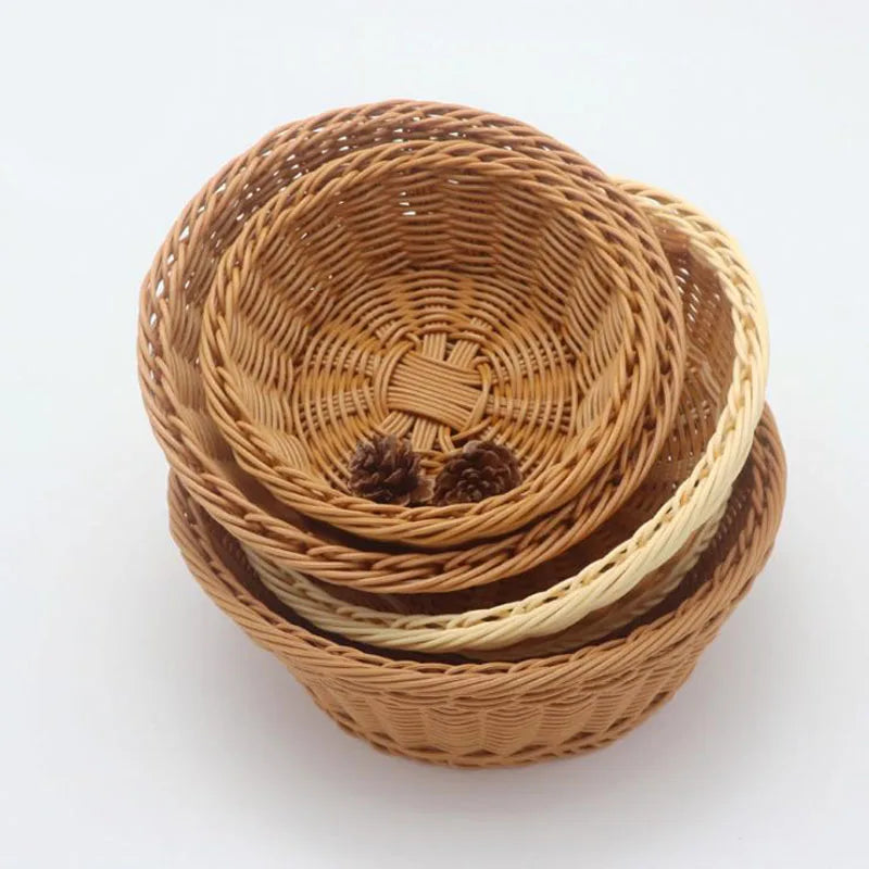Solhui Natural Round Rattan Baskets for Organizing Vegetable Bowl Food Storage Organizing Wicker Fruit Baskets