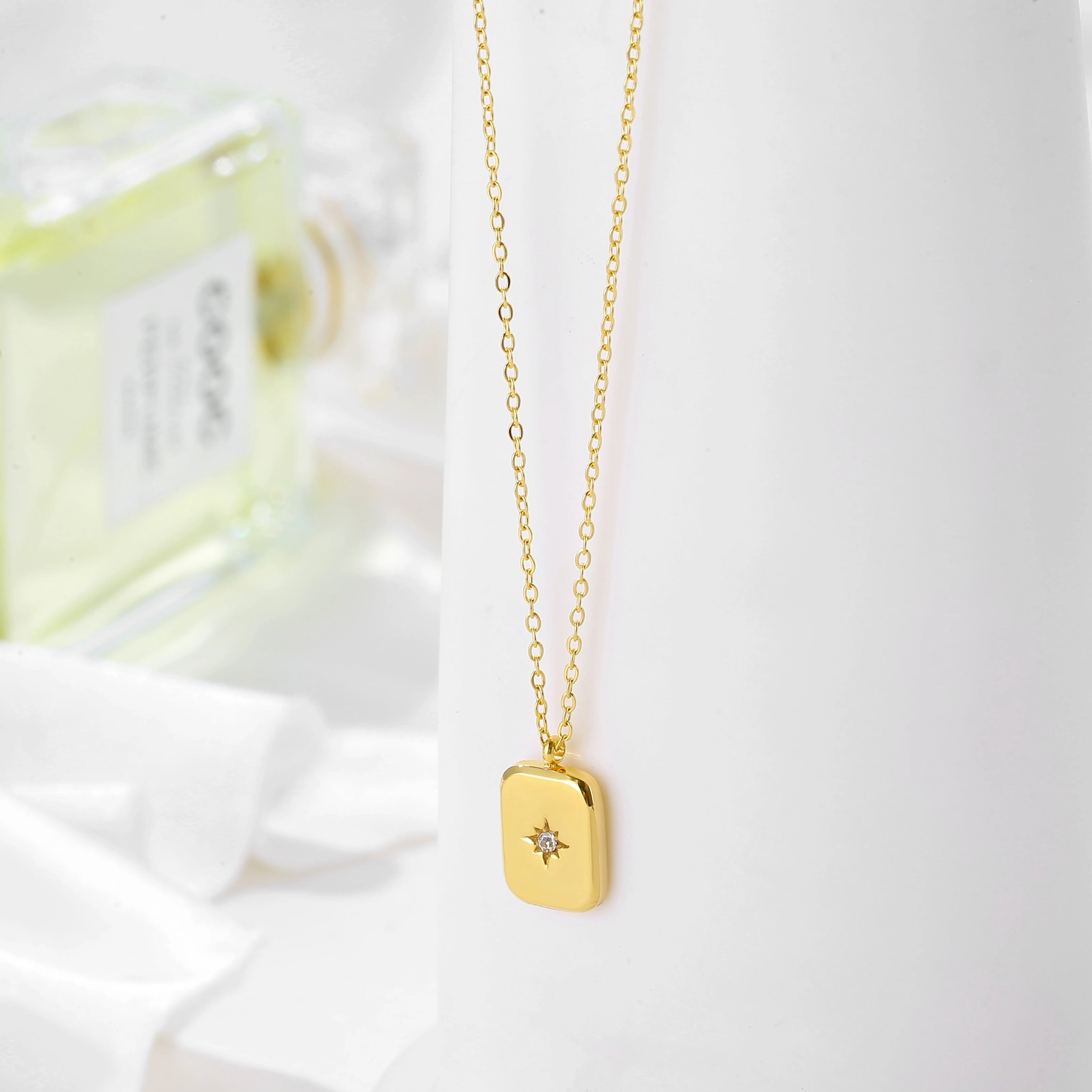 Custom Brand logo Wholesale 18k Gold Jewelry Zircon Pendant North Star Stainless Steel Pendant Charms Necklace for Women