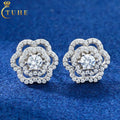 Elegant Rose Stud Earrings 925 Sterling Silver Sparkling Moissanite Diamond Fashion Jewelry Ear Studs for Men Women