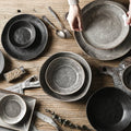 Handmade Ceramic Reactive Glaze Creative Dishes & Plates Bowl Rustic Grey Irregular Porcelain Dinnerware Set Retro Plate