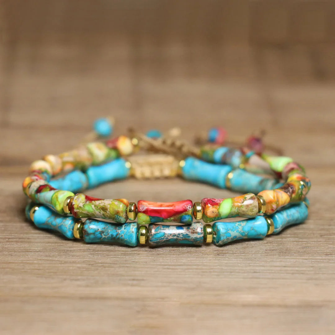 Minimalist 6x12mm Natural Beaded Bracelet for Women Bamboo Adjustable Yoga Healing Meditation Imperial Jasper Bracelet Gifts