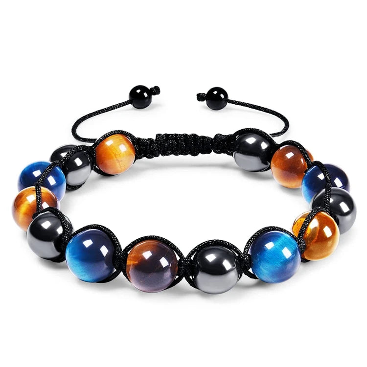 Triple Protection Bracelet Gifts Tiger Eye Men Black Obsidian Hematite Handmade Beaded Bracelets for Men