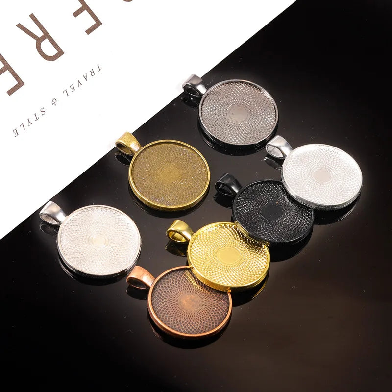 DIY 25mm  30mm Metal Cabochon Round Bezel Tray Blank Pendant
