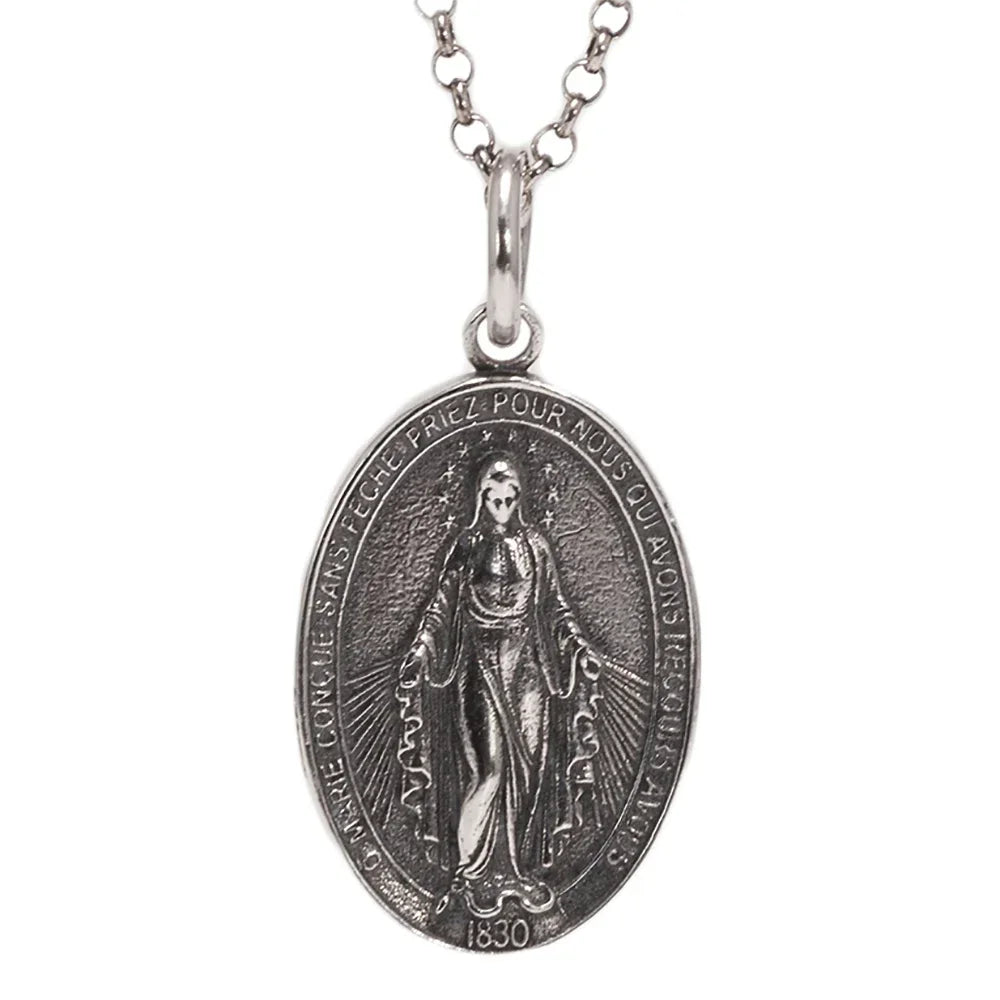 S925 Sterling Silver Pendant for Men and Women Vintage Cross Maria Oval Design Necklace Pendant Fine Jewelry Rock