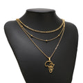 Manufacturer Africa Map Multi Layer Chain Necklace Stainless Steel 18K Real Gold Plated Africa Map Pendant Necklace
