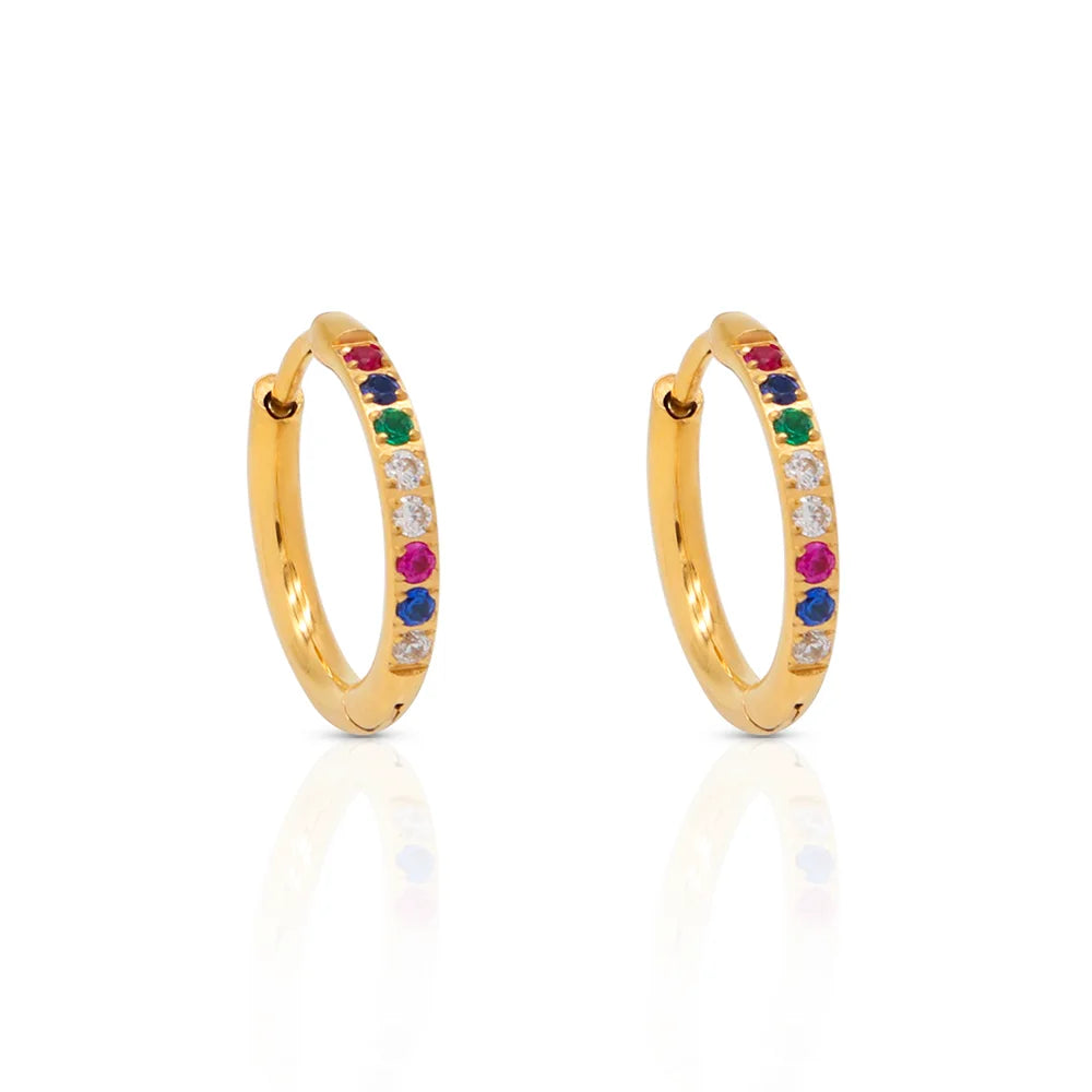 Chris April 316L Stainless Steel Pvd Gold Plated rainbow Cubic Zirconias huggies Hoops Earrings for Women
